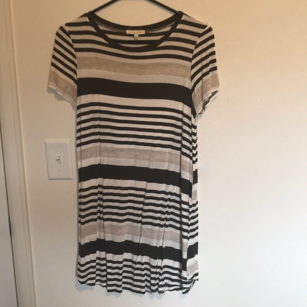 Army green/white striped T-shirt fit dress